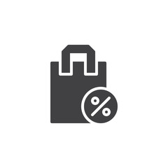 Shopping bag with percentage sign vector icon. filled flat sign for mobile concept and web design. shopping discount simple solid icon. Symbol, logo illustration. Pixel perfect vector graphics