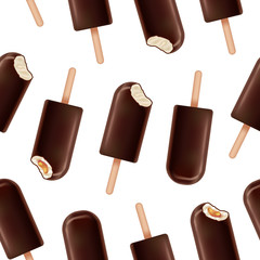 Realistic Detailed 3d Ice Cream Chocolate Seamless Pattern Background. Vector