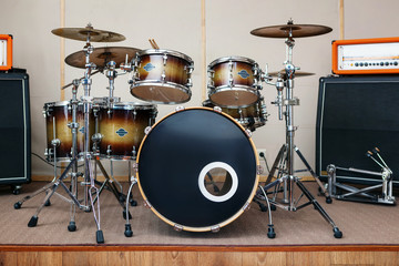 Fototapeta na wymiar Sound studio room with drum kit.