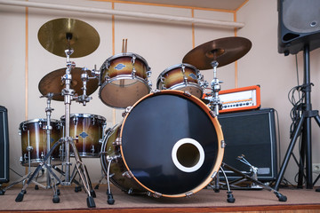 Naklejka na ściany i meble Sound studio room with drum kit.