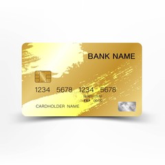 Luxurious credit card gold color on white background. Inspired by the bristles.