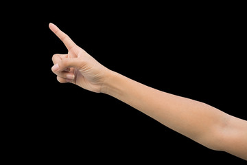 right back hand a woman on top view show up, the number one, forefinger, index finger, raise,...