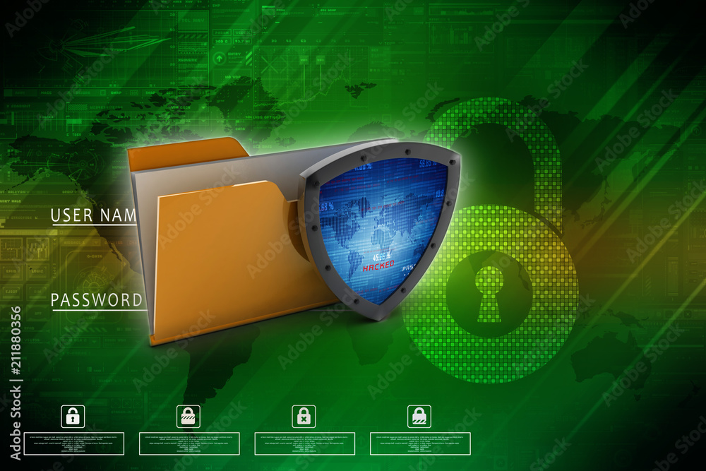 Poster laptop folder with shield. isolated 3d rendering image