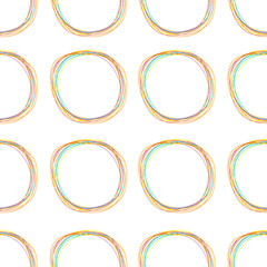 Seamless Pattern with colorful line scribble circle dots Geometric abstract texture. White background. Isolated. Flat design.