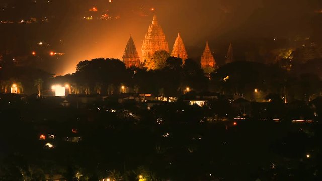 9th Century Prambanan temple evening to night timelapse, Indonesia