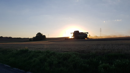 harvester with sunset