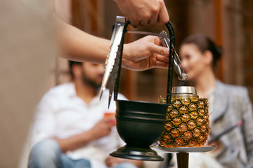 Preparation Pineapple Hookah In Shisha Bar