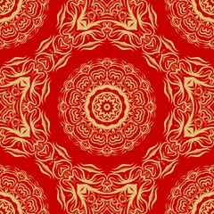 Floral Geometric Pattern with hand-drawing Mandala. Vector super illustration. For fabric, textile, bandana, scarg, print.