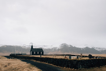 Budakirkja, this is a black wooden church in Budir at he Snaefellsnes peninsula in Iceland