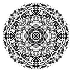gold color round mandala on black background. vector illustration. for relax, tatoo, invitation.