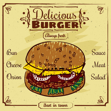 Food menu for restaurant and cafe. Design template with hand-drawn graphic elements in doodle style. Vector, isolated