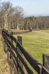 Obraz premium Wooden fence twisting beside the field