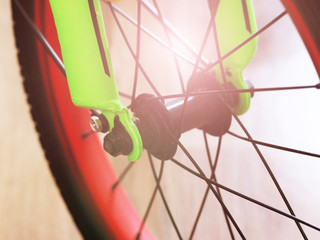 Vintage bicycle wheel so close, toned