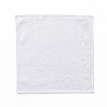 White cotton towel mock up template square size fabric wiper isolated on white background with clipping path, flat lay top view