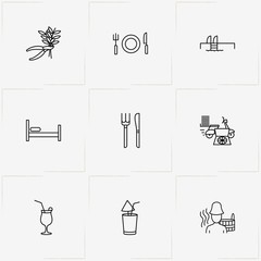 Service line icon set with plant cutter , swimming pool ladder and bathhouse