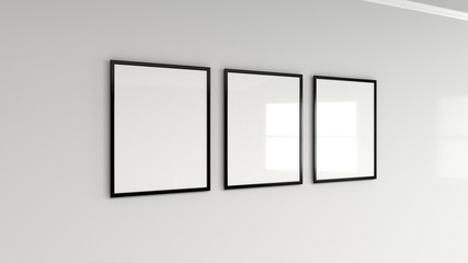 Blank white poster in black frame on the wall - 211884572