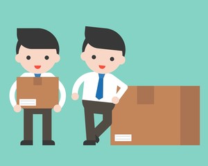 Cute Businessman or manager  with parcel box, ready to use character, flat design