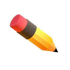 Yellow Pencil with Eraser Top on Isolated White Background - 3D Illustration