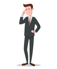 Business man is standing and thinking. Vector illustration.