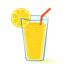 Glass of lemon's juice with lemon slice and a straw. Vector