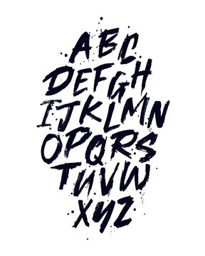 Vector Hand Drawn Alphabet Font. Brush painted letters