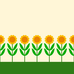 Simple cartoon sunflowers row seamless border, vector