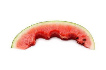 Fresh bitten watermelon slice isolated on white background