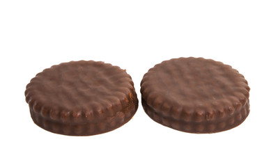 chocolate biscuit sandwich in chocolate glaze isolated