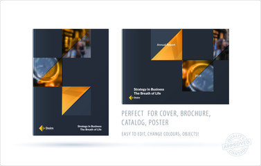 Brochure design rectangular template. Colourful modern abstract set, annual report with shapes for branding.