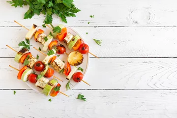 Foto op Canvas Vegetarian skewers with halloumi cheese © mizina
