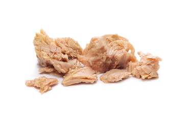 Tuna fish pieces isolated on white background
