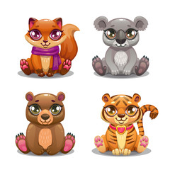 Little cute cartoon pet icons set.