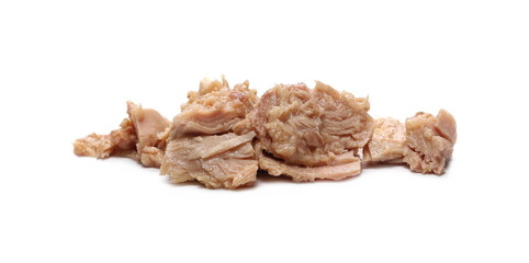 Tuna fish pieces isolated on white background