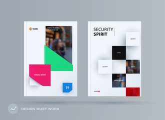 Brochure design rectangular template. Colourful modern abstract set, annual report with shapes for branding.