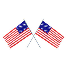 Two American flags arranged to cross each other on isolated white background - 3D illustration 
