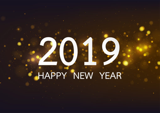 Happy new year 2019 with gold bokeh stype background. Vector illustration