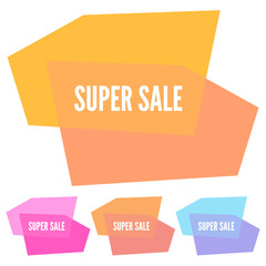 Set of four super sale stickers with abstract colorful geometric forms. Vector illustration
