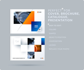 Square design presentation template with colourful rectangles shadows. Abstract vector set of modern horizontal banners