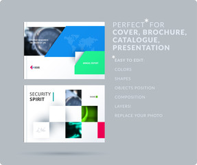 Square design presentation template with colourful rectangles shadows. Abstract vector set of modern horizontal banners