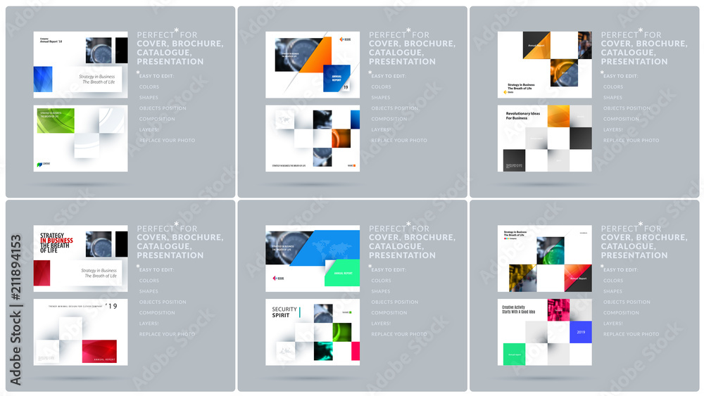Wall mural square design presentation template with colourful rectangles shadows. abstract vector set of modern