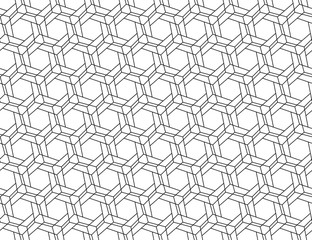 HEXAGON AND CROSSING LINES. GEOMETRIC SEAMLESS VECTOR PATTERN.