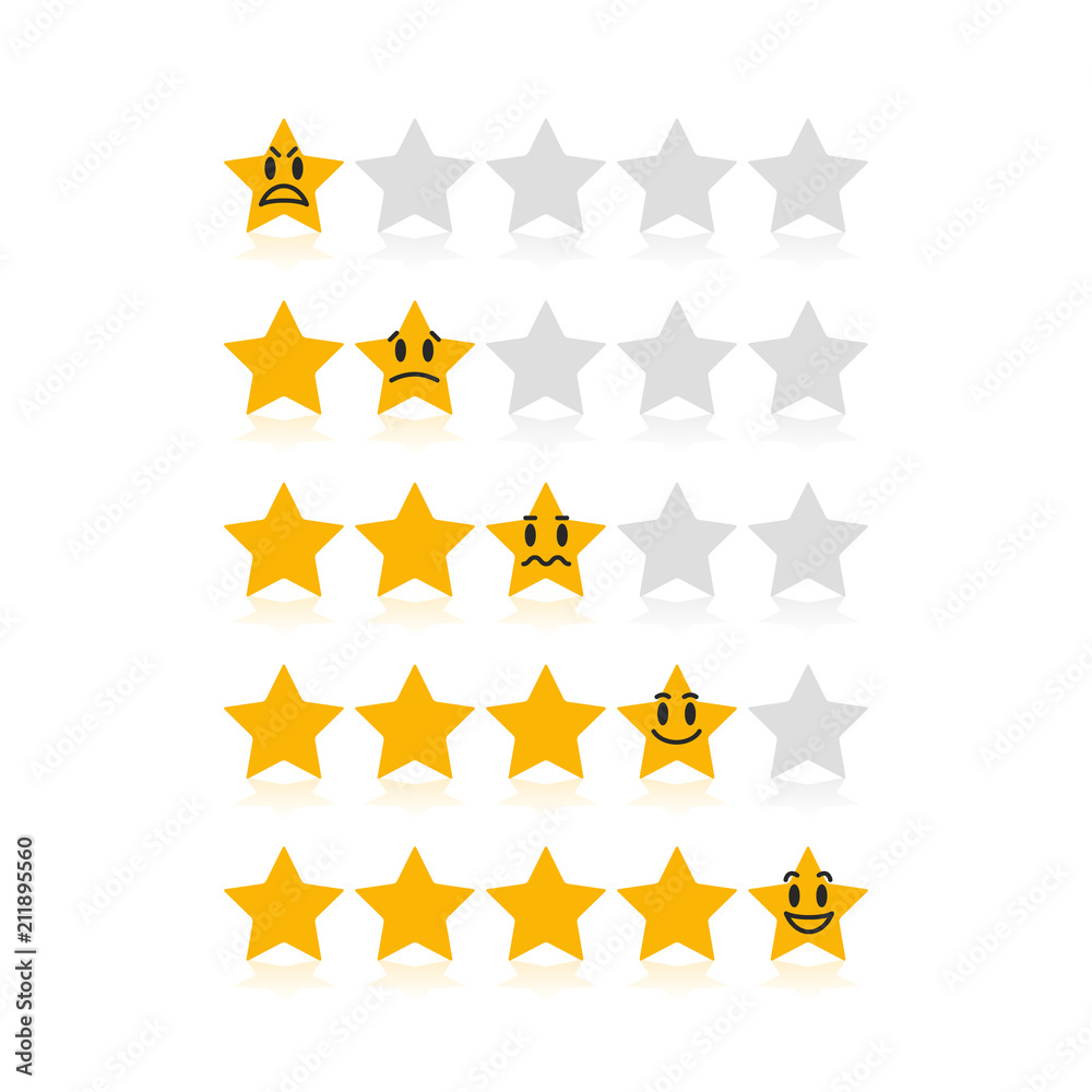 Poster rating stars for customer satisfaction with funny different emotions. easy to use for your website o