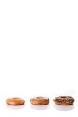 Chocolate strawberry and orange Donut isolated on white background