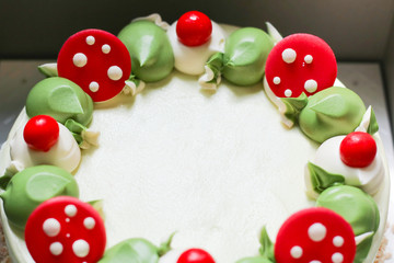 Close up of pandan cake and happy birthday in thai words.