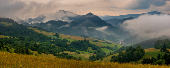 Fototapeta na wymiar Mountains steaming after the evening storm, Pieniny Mountains, Slovakia