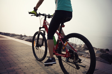 Fototapeta premium cyclist riding mountain bike on the coast trail
