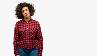 Beautiful arab woman with sad and upset expression, unhappy