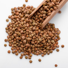 raw lentils on a white acrylic background