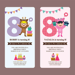 birthday card invitation with kids in animal costume