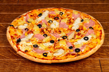 Pizza with ham and cheese